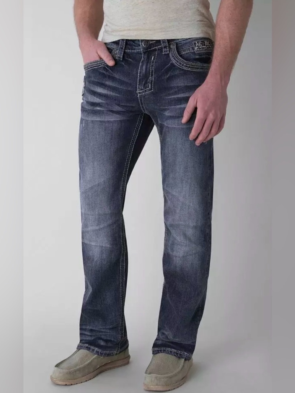 Affliction Dark Indigo Straight-Leg Jeans with Faded Highlighting